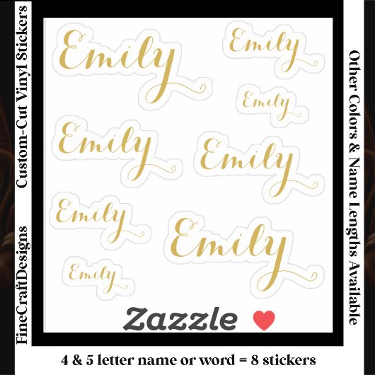 8 Aangepaste naam woord, 4-5 letters Elegant Schri Sticker
