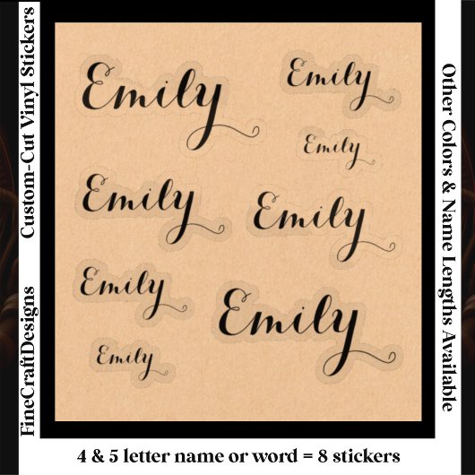8 Aangepaste naam woord, 4-5 letters Elegant Schri Sticker