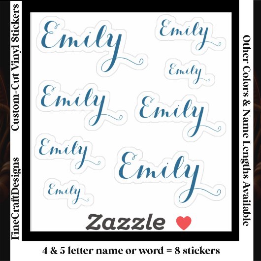 8 Aangepaste naam woord, 4-5 letters Elegant scrip Sticker