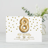 8 Acht gouden ballon Confetti 8e verjaardagsfeest Kaart (Staand voorkant)