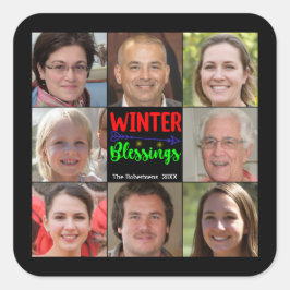 8 Afbeelding Familiefoto ✨ Collage Custom Christma Vierkante Sticker