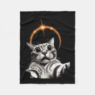 8 april 2024 Grappige Selfie Cat 2024 Eclipse Tota Fleece Deken