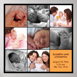 8 baby foto moderne collage gele zwarte rand poster