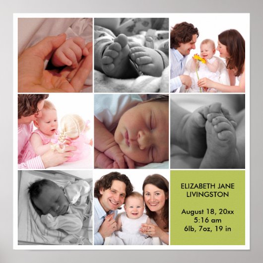 8 baby foto moderne collage groene witte rand poster (Voorkant)