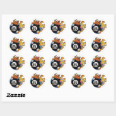 8 Bal met vlammen Ronde Sticker (Vel)