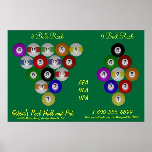 8-Ball 9-Ball-rack Billiardzaal Poster (Voorkant)