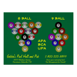 8 Ball 9 Ball Rek Billiardruimte Perfect Poster