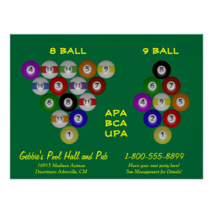8 Ball 9 Ball Rek Billiardruimte Perfect Poster