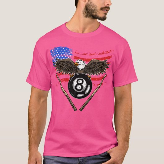 8 Ball Billiard American Flag Pool Player Eagle Bi T-shirt (Voorkant)