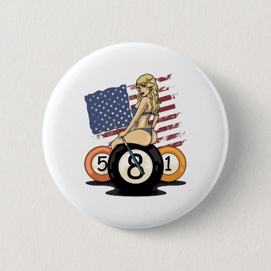 8 Ball Billiard Pool Player 8 Ball Billiards Ronde Button 5,7 Cm (Voorkant)