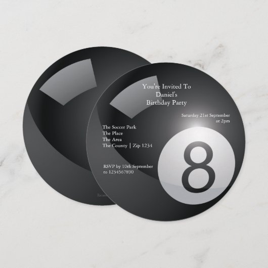 8 Ball Billiards Party Kaart (Voorkant / Achterkant)