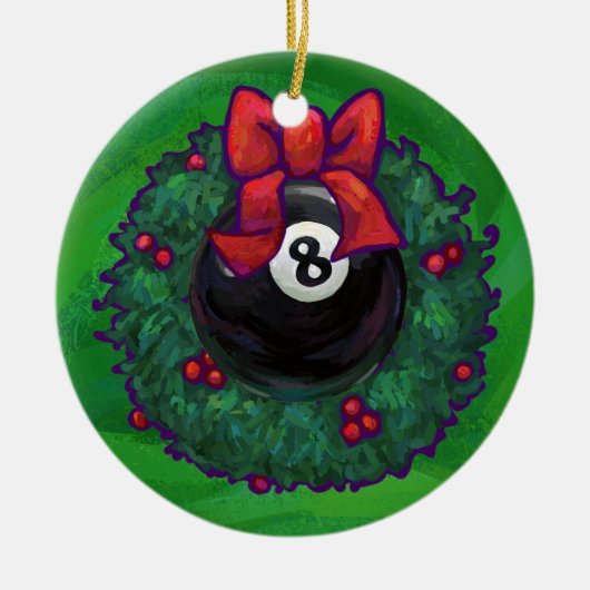 8-Ball Kerstmis met groen Keramisch Ornament (Voorkant)