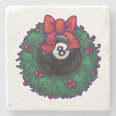8-Ball Kerstmis met groen Stenen Onderzetter (Voorkant)