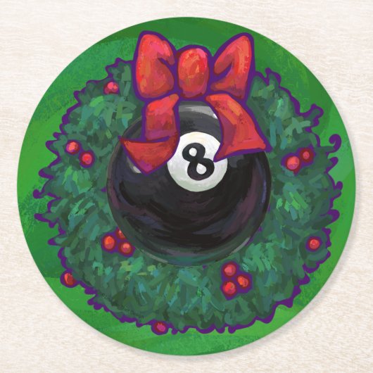 8-Ball kerstmis Ronde Kartonnen Onderzetter (Voorkant)