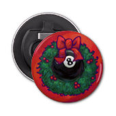 8-Ball Kerstmis Rood Button Flesopener (Voorkant)