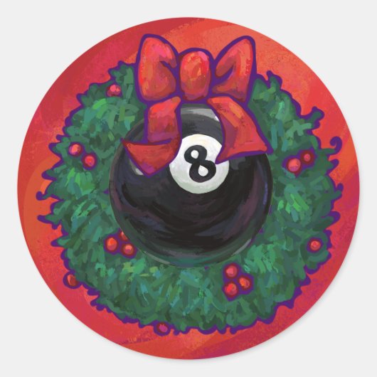 8-Ball Kerstmis Rood Ronde Sticker (Voorkant)