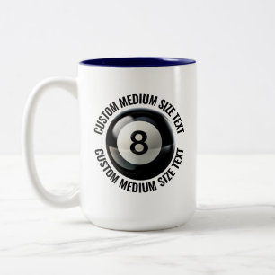 8 Ball & Medium Text NAVY BLAUW 425g Custom Tweekleurige Koffiemok