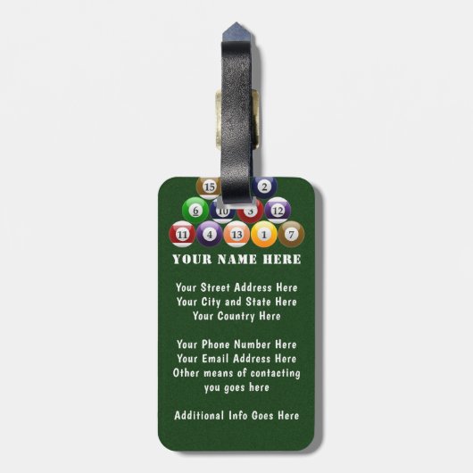 8-band rackbiljartballen met 8-bits balpool bagagelabel (Achterkant verticaal)