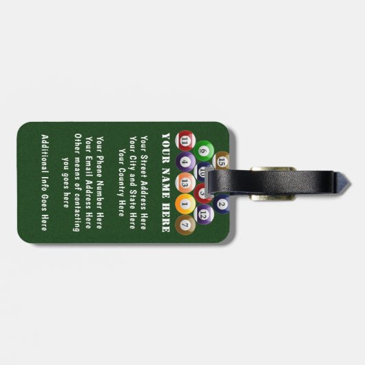 8-band rackbiljartballen met 8-bits balpool bagagelabel (Achterkant horizontaal)