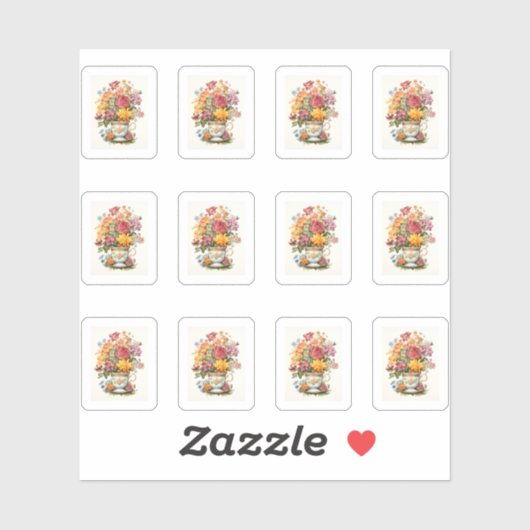 8 Beker van Bloemen Sticker (Vel)