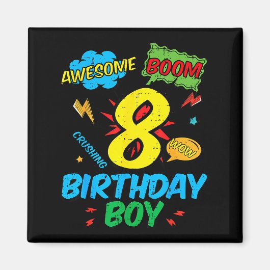 8 Birthday Boy Comic Cool 8th Bday Superhero Party Magneet (Voorkant)