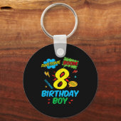 8 Birthday Boy Comic Cool 8th Bday Superhero Party Sleutelhanger (Voorkant)