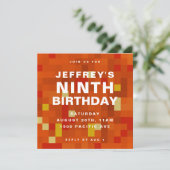8 bit Block Oranje Kids Birthday Party Invitation Save The Date (Staand voorkant)
