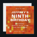 8 bit Block Oranje Kids Birthday Party Invitation Save The Date<br><div class="desc">8-bits blokachtergrond voor de jonge gamer</div>