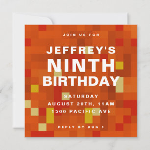 8 bit Block Oranje Kids Birthday Party Invitation Save The Date