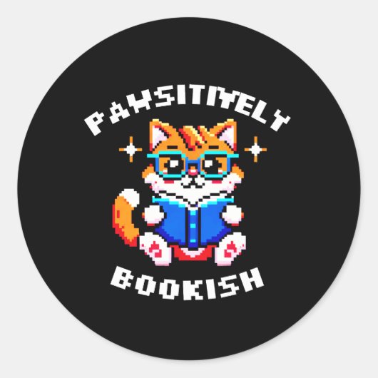 8-bit Bookish Cat Sticker - Retro Gamer & Lezen (Voorkant)