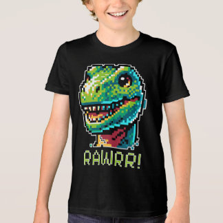 8-bit gaming Pixelated Dinosaur Art Paleontology Tri-Blend Shirt