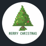8-bit Geek Pixel Tree Christmas Holiday Stickers<br><div class="desc">Pixel Holiday Christmas Tree voor al uw kaarten en cadeaus. Pas de tekst aan!</div>