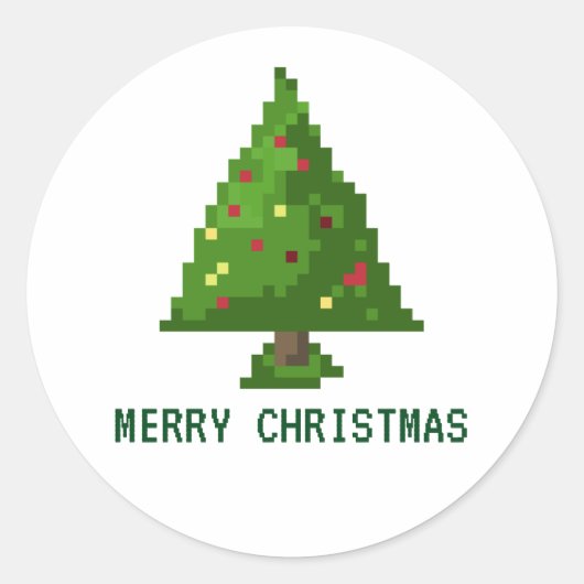 8-bit Geek Pixel Tree Christmas Holiday Stickers (Voorkant)