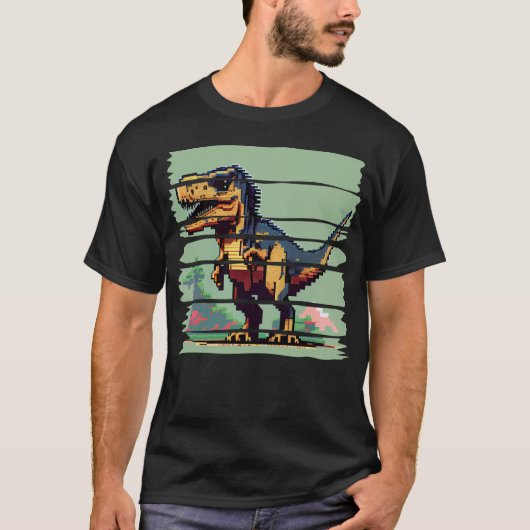 8-bit Gepixeliseerde Dinosaurus T-shirt (Voorkant)