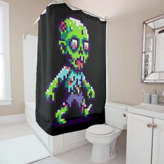 8-bit grappige zombie Halloween Douchegordijn (In situ)