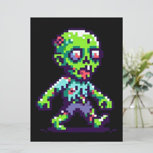 8-bit grappige zombie Halloween  Feestdagenkaart (Staand voorkant)