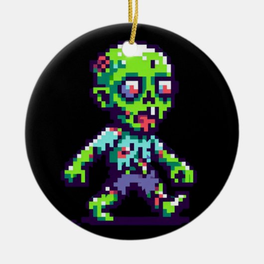 8-bit grappige zombie Halloween Keramisch Ornament (Voorkant)
