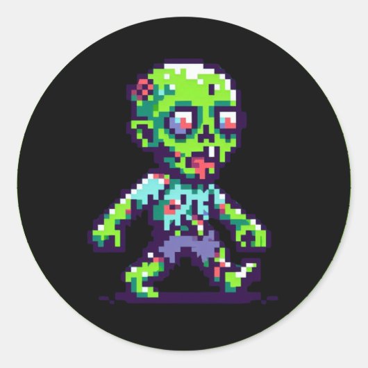 8-bit grappige zombie Halloween Ronde Sticker (Voorkant)
