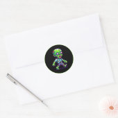 8-bit grappige zombie Halloween Ronde Sticker (Envelop)