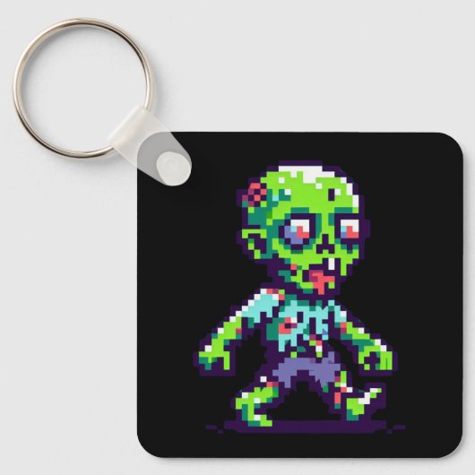 8-bit grappige zombie Halloween Sleutelhanger (Voorkant)