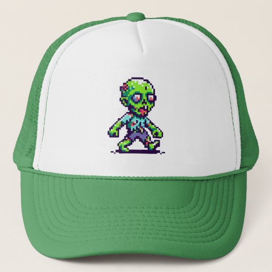8-bit grappige zombie Halloween Trucker Pet (Voorkant)