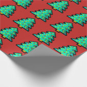 8 bit groene kerstboom met rode achtergrond cadeaupapier (Hoek)