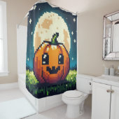 8-bit Halloween pompoen onder de maan Douchegordijn (In situ)