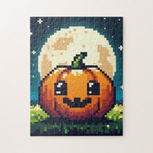 8-bit Halloween pompoen onder de maan Legpuzzel