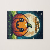 8-bit Halloween pompoen onder de maan Legpuzzel (Horizontaal)