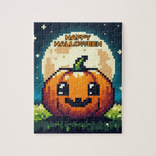 8-bit Halloween pompoen onder de maan Legpuzzel