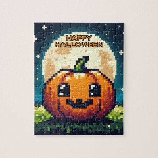 8-bit Halloween pompoen onder de maan Legpuzzel (Verticaal)
