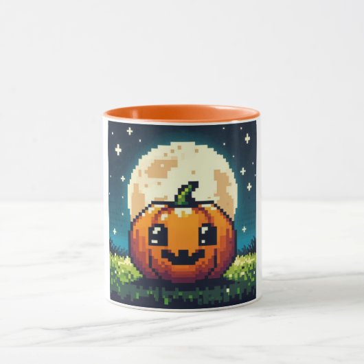 8-bit Halloween pompoen onder de maan Mok (Midden)