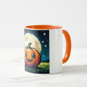 8-bit Halloween pompoen onder de maan Mok (Voorkant rechts)