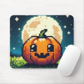 8-bit Halloween pompoen onder de maan Muismat (Met muis)
